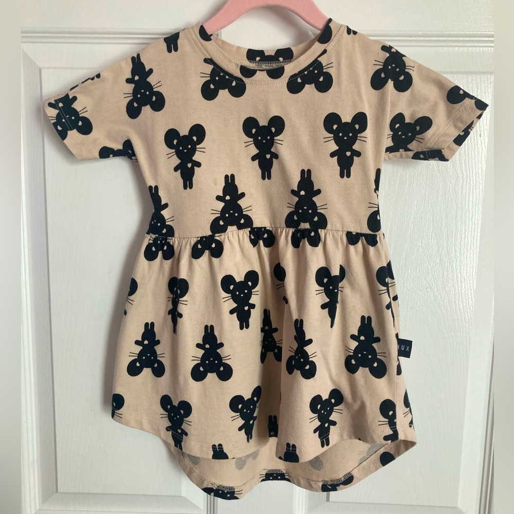 Huxbaby mouse swirl dress - peony, size 2T